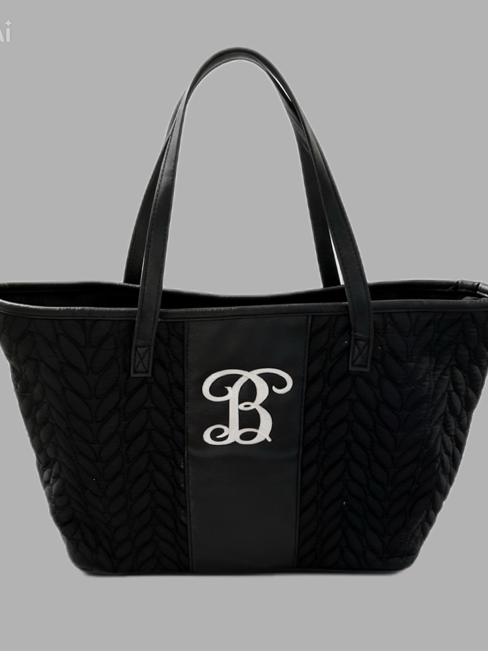 Marleylilly Monogrammed Black Quilted Tote Bag - Initial B - Like New